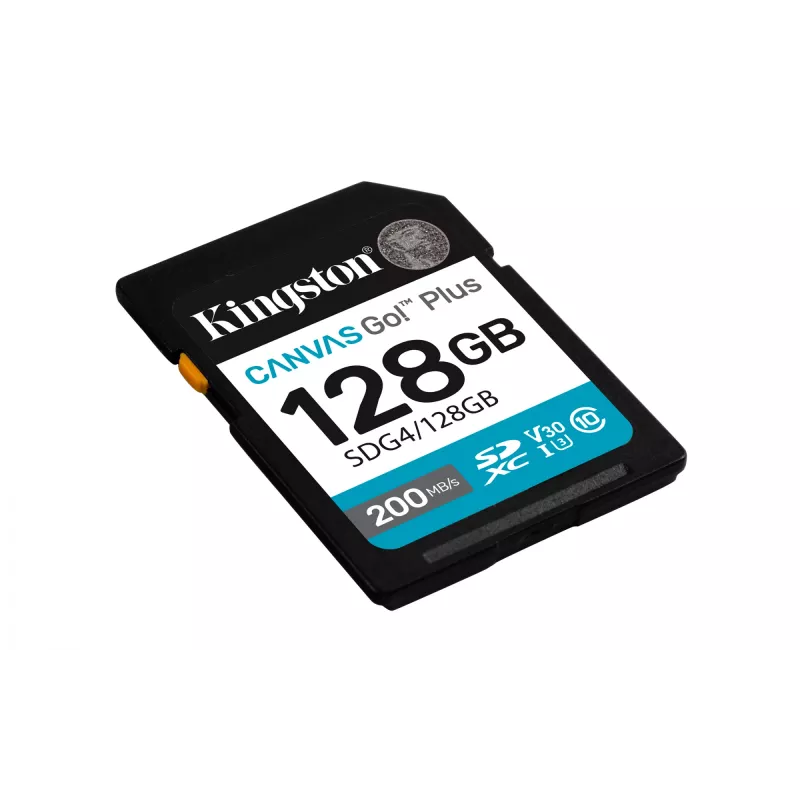 Kingston Canvas Go! Plus 128GB SDXC atminties kortelė (SDG4/128GB, 200MB/s skaitymas, C10, UHS-I, U3, V30)
