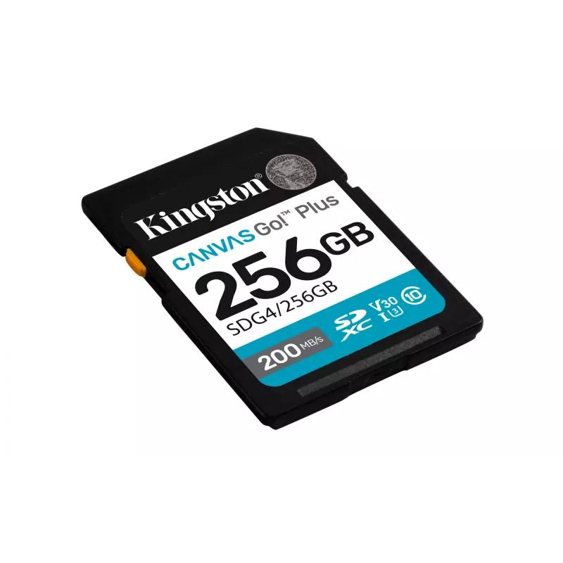SDXC atminties kortelė Kingston 256GB UHS-I Canvas Go Plus — 256 GB, U3/V30, skaitymas 200 MB/s, rašymas 160 MB/s, 10 klasė, juoda