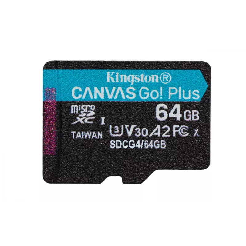 Kingston Technology 64GB microSDXC Canvas Go Plus Gen4 200MB/s A2 U3 V30 kortelė su adapteriu