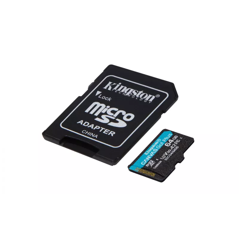 Kingston Technology 64GB microSDXC Canvas Go Plus Gen4 200MB/s A2 U3 V30 kortelė su adapteriu