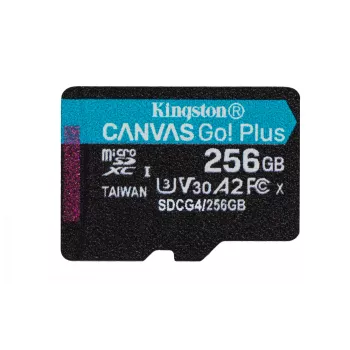 Kingston Technology 256GB microSDXC Canvas Go Plus Gen4 200MB/s A2 U3 V30 atminties kortelė su adapteriu