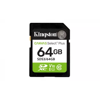 Kingston Canvas Select Plus 64 GB SDXC atminties kortelė, 100 MB/s, C10, UHS-I, U1, V10