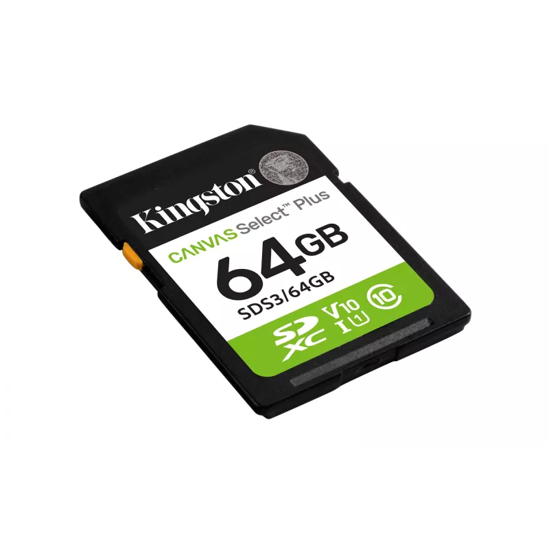 Kingston Canvas Select Plus 64 GB SDXC atminties kortelė, 100 MB/s, C10, UHS-I, U1, V10