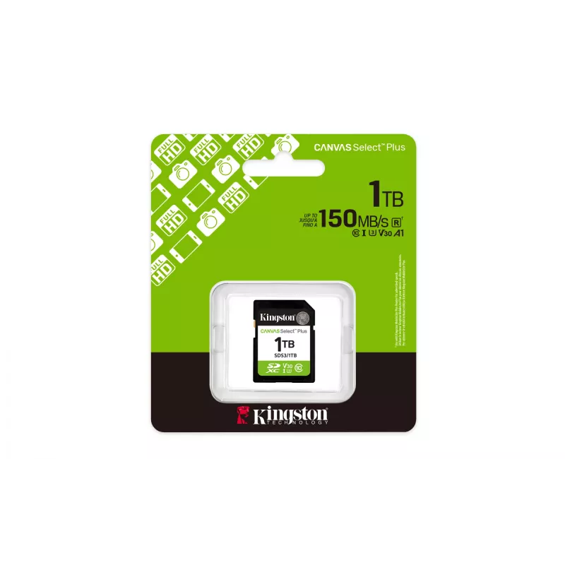 SD atminties kortelė KINGSTON Canvas Select Plus Gen3 1TB SDXC UHS-I V30 U3 Class 10, 150 MB/s