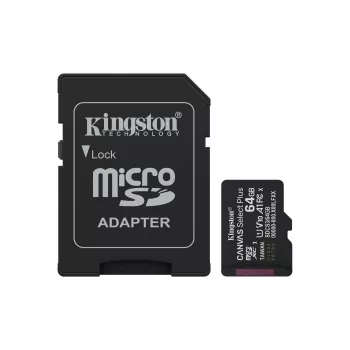 Kingston Technology 64GB microSDXC Canvas Select Plus Gen3 100MB/s A1 atminties kortelė su adapteriu