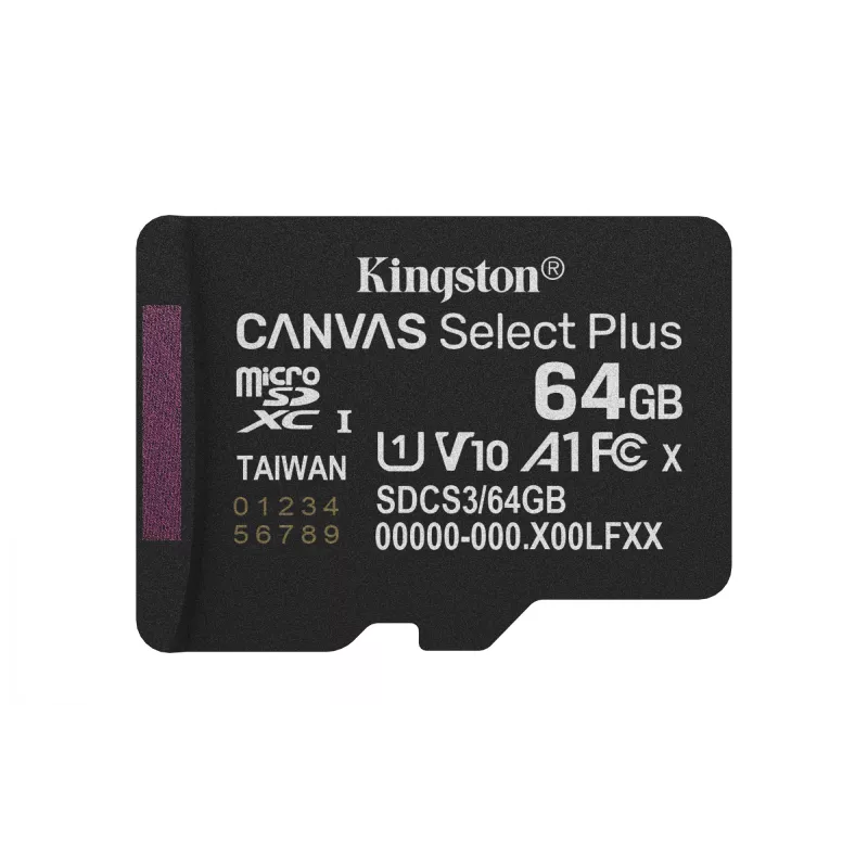 Kingston Technology 64GB microSDXC Canvas Select Plus Gen3 100MB/s A1 atminties kortelė su adapteriu