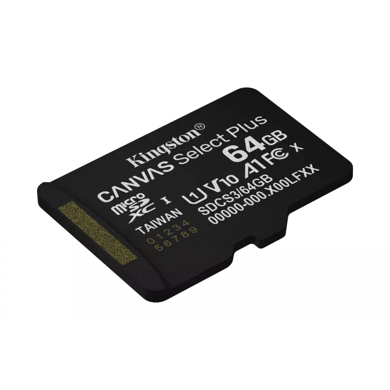 Kingston Technology 64GB microSDXC Canvas Select Plus Gen3 100MB/s A1 atminties kortelė su adapteriu