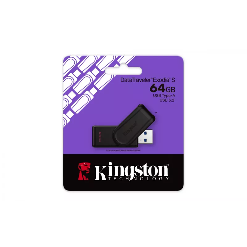 Kingston DataTraveler Exodia S 64GB USB 3.2 Gen 1 atmintukas (juodas/juodas)