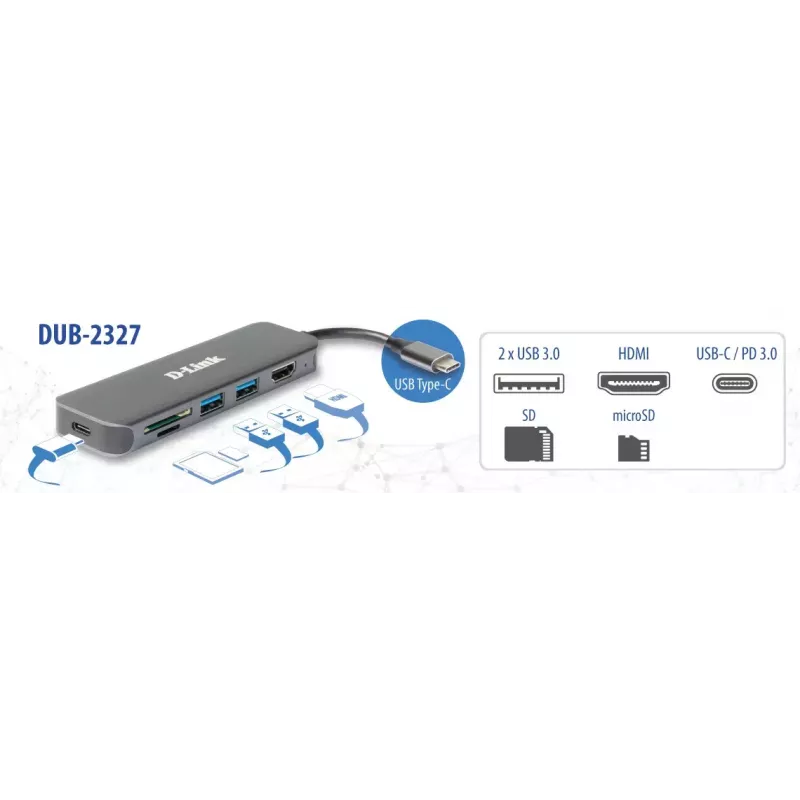 D-Link 6-in-1 USB-C šakotuvas su HDMI / kortelių skaitytuvu / Power Delivery