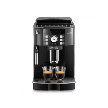 Kavos aparatas DeLonghi ECAM 21.117 B Magnifica S — pilnai automatinis, 1,8 l vandens talpa, 250 g pupelių indas, 15 bar, 2 čiaupai