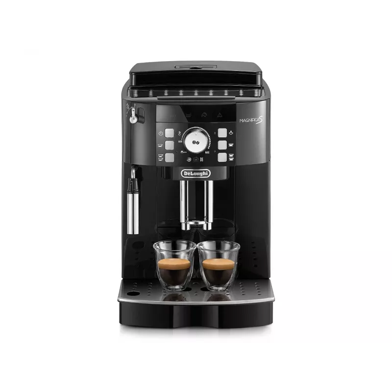 Kavos aparatas DeLonghi ECAM 21.117 B Magnifica S — pilnai automatinis, 1,8 l vandens talpa, 250 g pupelių indas, 15 bar, 2 čiaupai
