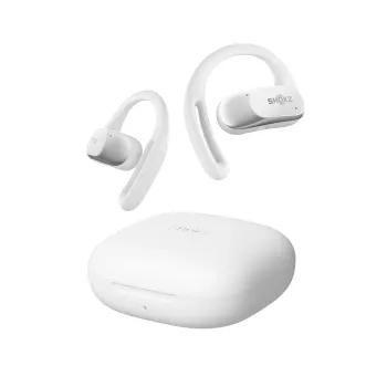 SHOKZ OpenFit Air, balti belaidžiai ausinės su ausų kabliukais, skirti pokalbiams/muzikai/sportui/kasdieniam naudojimui, Bluetooth, balti