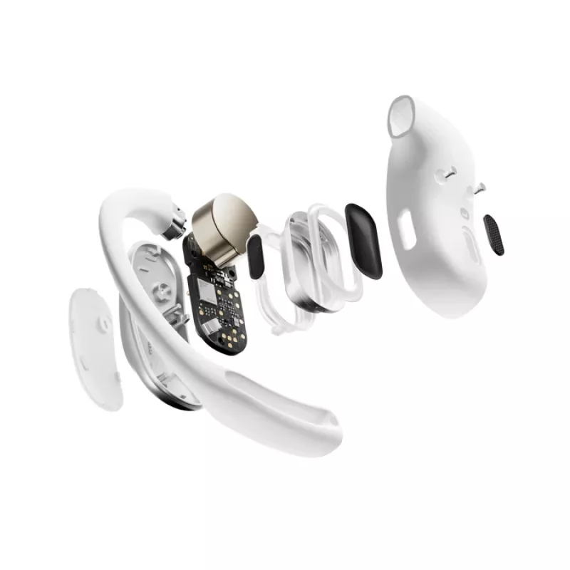 SHOKZ OpenFit Air, balti belaidžiai ausinės su ausų kabliukais, skirti pokalbiams/muzikai/sportui/kasdieniam naudojimui, Bluetooth, balti