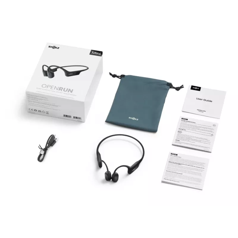 Ausinės Shokz OpenRun Mini – belaidės kaulinio laidumo sportinės ausinės, IP67, Bluetooth 5.1, 480 min baterija
