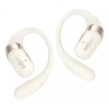 Atviro tipo belaidė ausinė Shokz OpenFit 2 — Bluetooth 5.4, IP55, kaulinis laidumas, 11h grojimo (48h su dėklu), USB‑C, smėlio spalvos