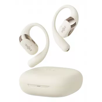 Atviro tipo belaidė ausinė Shokz OpenFit 2 — Bluetooth 5.4, IP55, kaulinis laidumas, 11h grojimo (48h su dėklu), USB‑C, smėlio spalvos