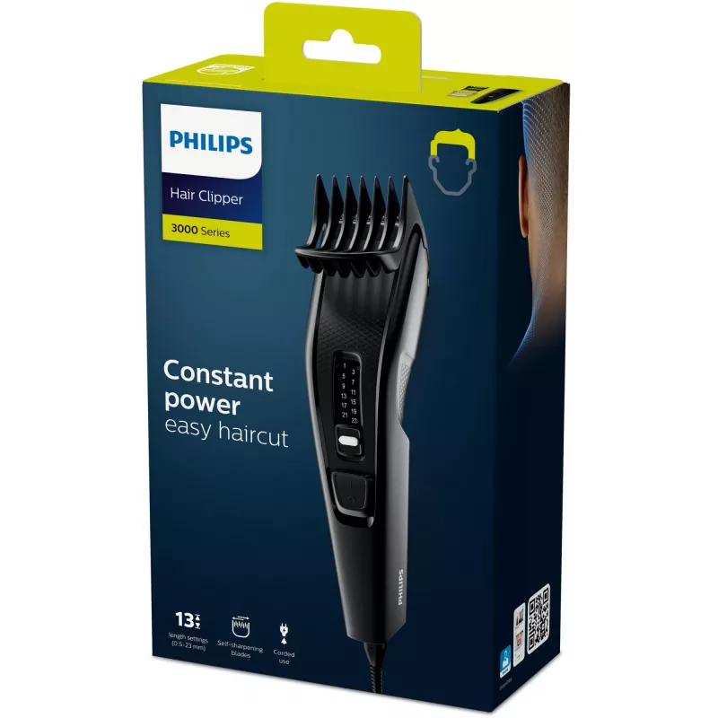 Philips 3000 serijos HC3510/15 plaukų kirpimo mašinėlė juoda – DualCut ašmenys, 0,5–23 mm, 13 ilgio pakopų