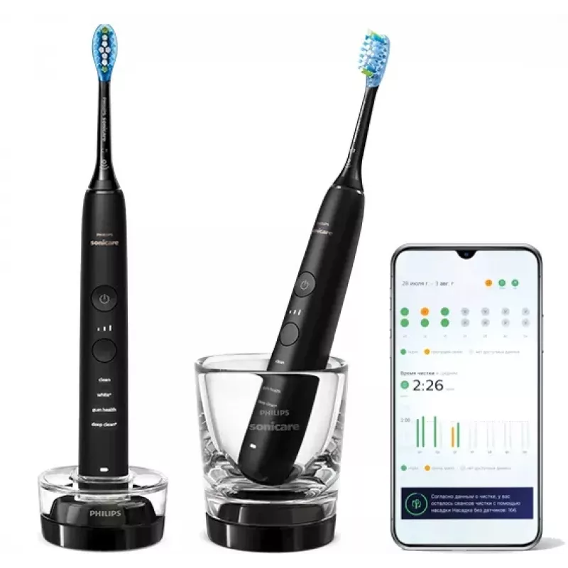 Sonicinis dantų šepetėlis Philips DiamondClean 9000 HX9914/54, 2 rankenos, 5 režimai, juodas, Bluetooth, 1 įkroviklis