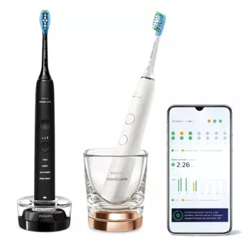 Philips HX9914/57 DiamondClean 9000 2 vnt. komplektas Juoda/Balta elektrinis dantų šepetėlis
