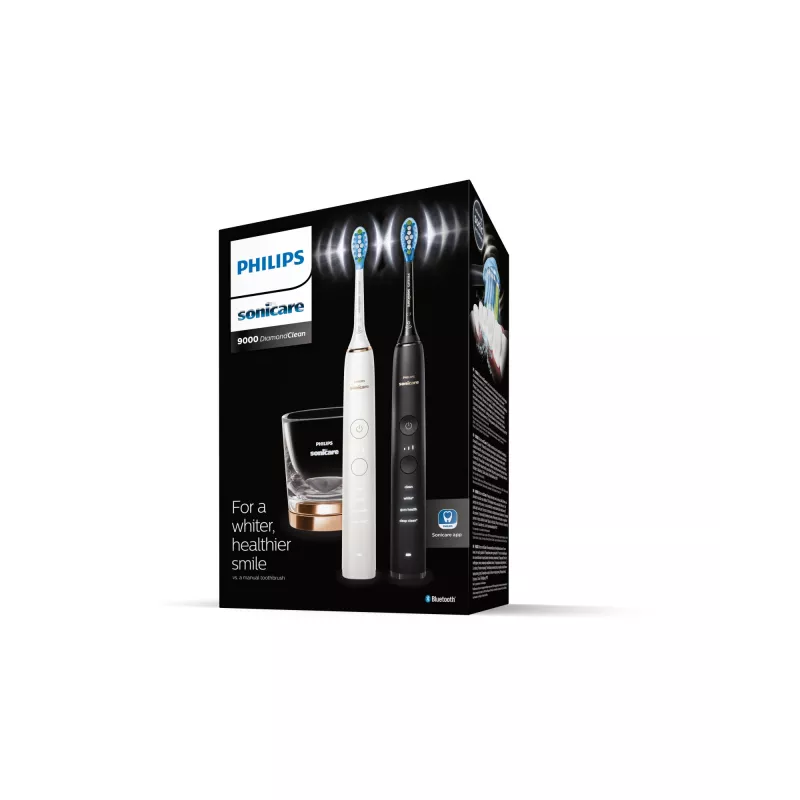 Philips HX9914/57 DiamondClean 9000 2 vnt. komplektas Juoda/Balta elektrinis dantų šepetėlis