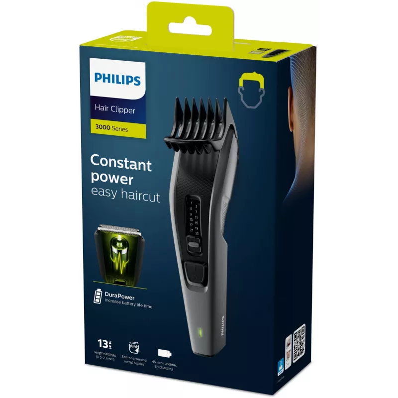 Philips HAIRCLIPPER Series 3000 HC3525/15 Plaukų kirpimo mašinėlė, juoda, pilka, 0,5 mm, 2,3 cm, 4,1 cm, AC/akumuliatorius, 45 min