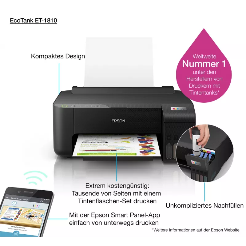 Epson EcoTank ET-1810 spausdintuvas rašalinis Spalvotas 5760 x 1440 DPI A4 Wi-Fi