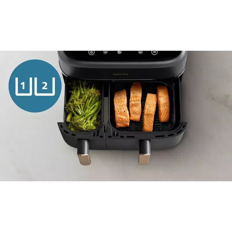 Karšto oro gruzdintuvė Philips 3000 Series Dual Basket Airfryer NA352/00 — 9 L, 2750 W, dviejų krepšelių, 8 programos, 40–200°C