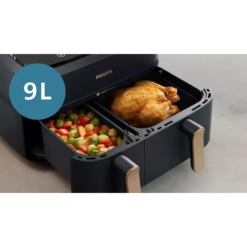 Karšto oro gruzdintuvė Philips 3000 Series Dual Basket Airfryer NA352/00 — 9 L, 2750 W, dviejų krepšelių, 8 programos, 40–200°C