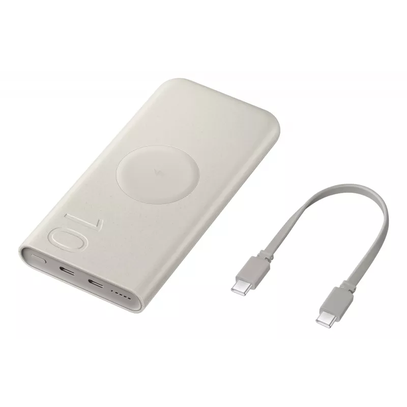 Powerbank Samsung EB-U2510XUEGEU 10000 mAh, PD 3.0 25W, USB-C įėjimas/išėjimas, belaidis įkrovimas, 3 įrenginių išėjimas, smėlio spalvos