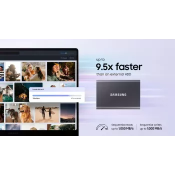 Nešiojamas SSD Samsung MU-PC4T0T 4TB USB Type-C 3.2 Gen 2, 1050/1000 MB/s, AES-256 aparatinis šifravimas, atsparus kritimams