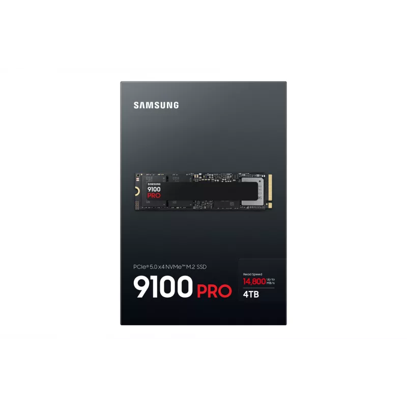 SSD M.2 Samsung 9100 PRO 4 TB PCIe 5.0 NVMe — 2280, Skaitymas 14800 MB/s, Rašymas 13400 MB/s, V-NAND TLC