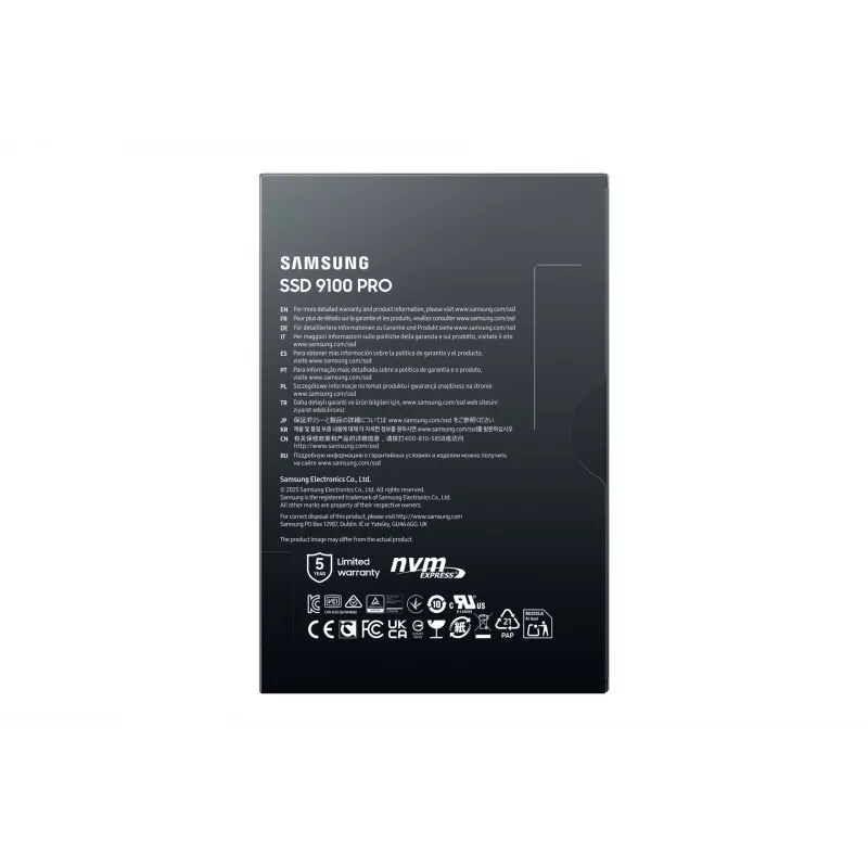 SSD M.2 Samsung 9100 PRO 4 TB PCIe 5.0 NVMe — 2280, Skaitymas 14800 MB/s, Rašymas 13400 MB/s, V-NAND TLC
