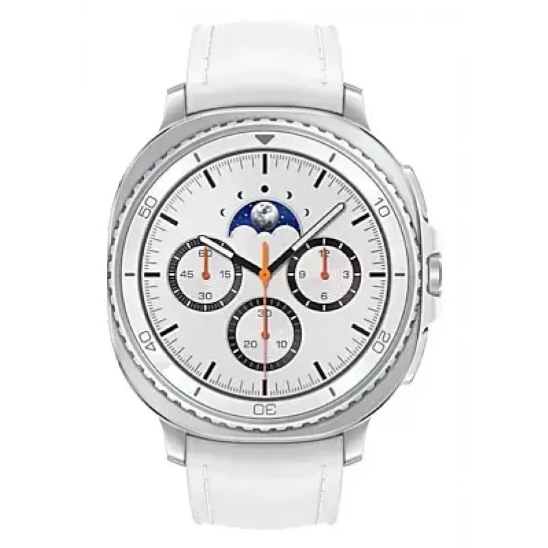 Išmanusis laikrodis Samsung Galaxy Watch 8 Classic 46 mm — 1,3 colio AMOLED, 438×438, 64 GB, „Wi-Fi“, GPS, sidabrinis korpusas, balta juosta