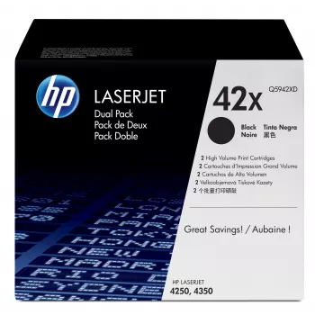 HP 42X 2 rinkinys didelės išeigos juodi originalūs lazeriniai kasečių rinkiniai