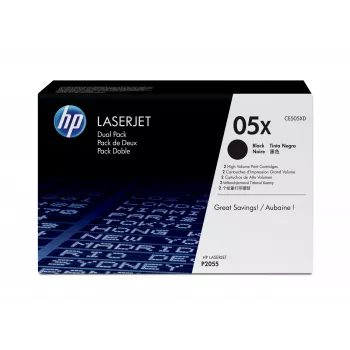 HP 05X 2 rinkinys didelės išeigos juodi originalūs LaserJet kasečiai