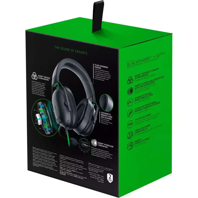 Laidinis žaidimų ausinių komplektas Razer BlackShark V2 X, 3.5 mm, 32 Ω, 100 dB, triukšmą slopinantis boom mikrofonas, 1.3 m laidas, žalia/juoda