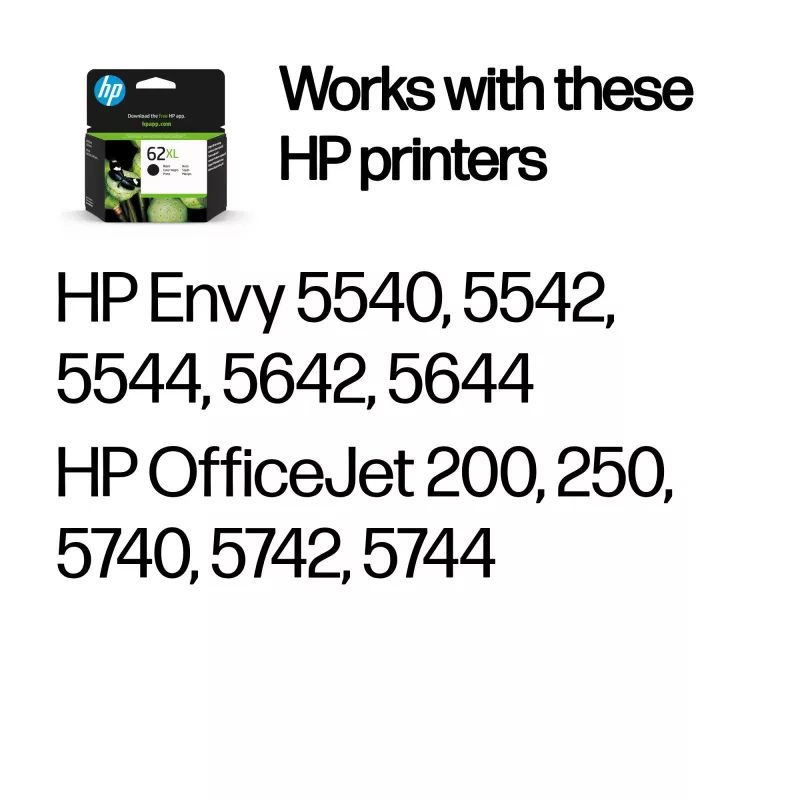 HP 62XL High Yield Original juoda rašalo kasetė, juoda, 1 vnt., 600 puslapių