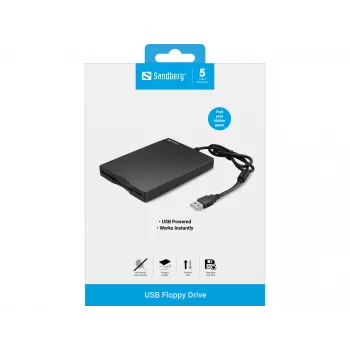 Sandberg USB Floppy Drive, išorinis diskelių įrenginys, USB 2.0, 360 RPM, 102 mm, 140 mm, 17 mm