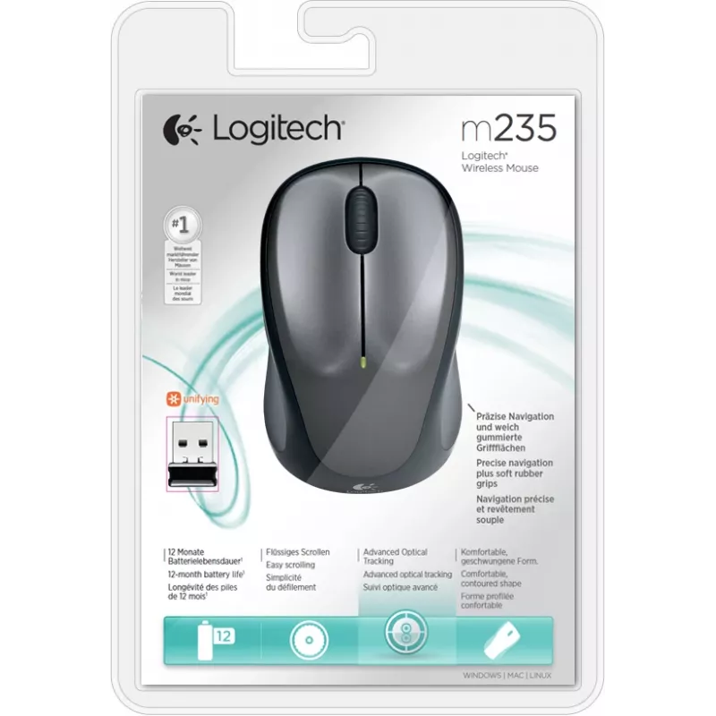 LOGITECH Wireless Mouse M235 Tamsiai Pilka