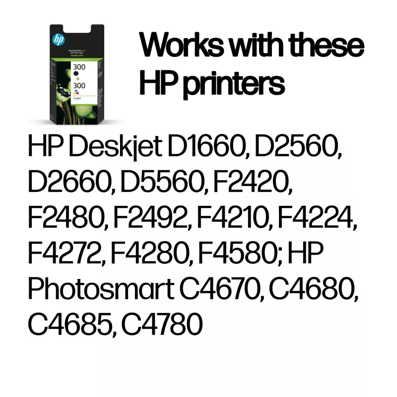 Original HP 300 rašalo kasetės, 2 vnt., juoda + spalvota