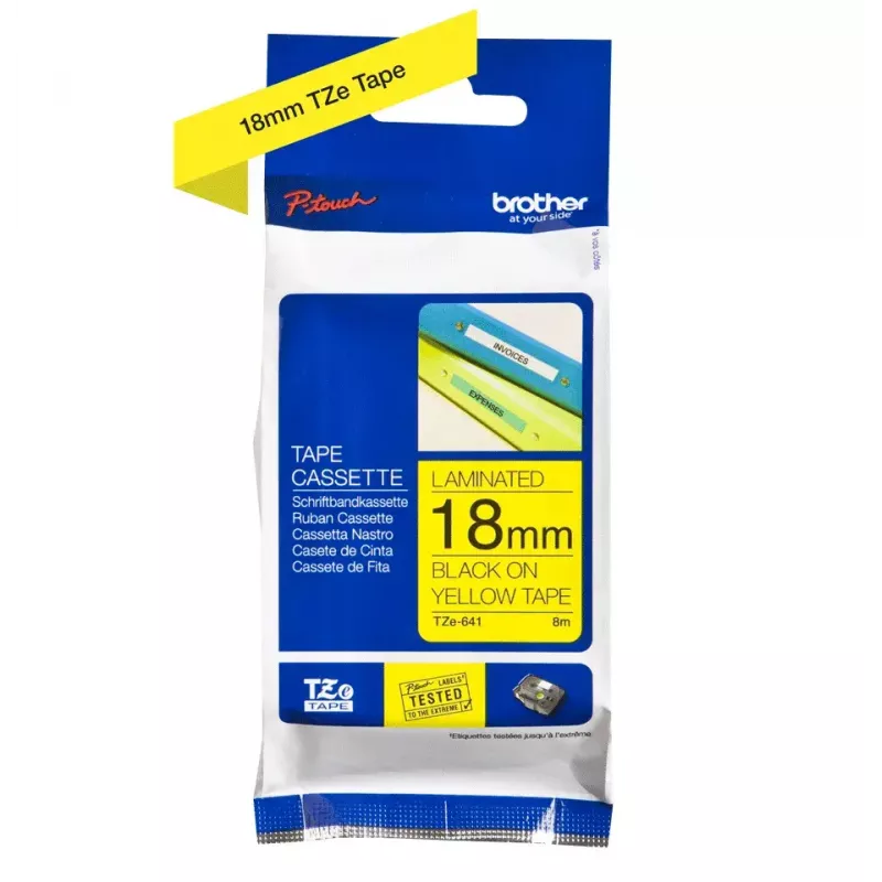 Lipnių etikečių juosta Brother TZe641 18mm juoda ant geltonos