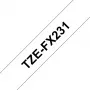 Brother TZE-FX231 laminuota etikečių juosta, juoda ant baltos, 1,2 cm x 8 m