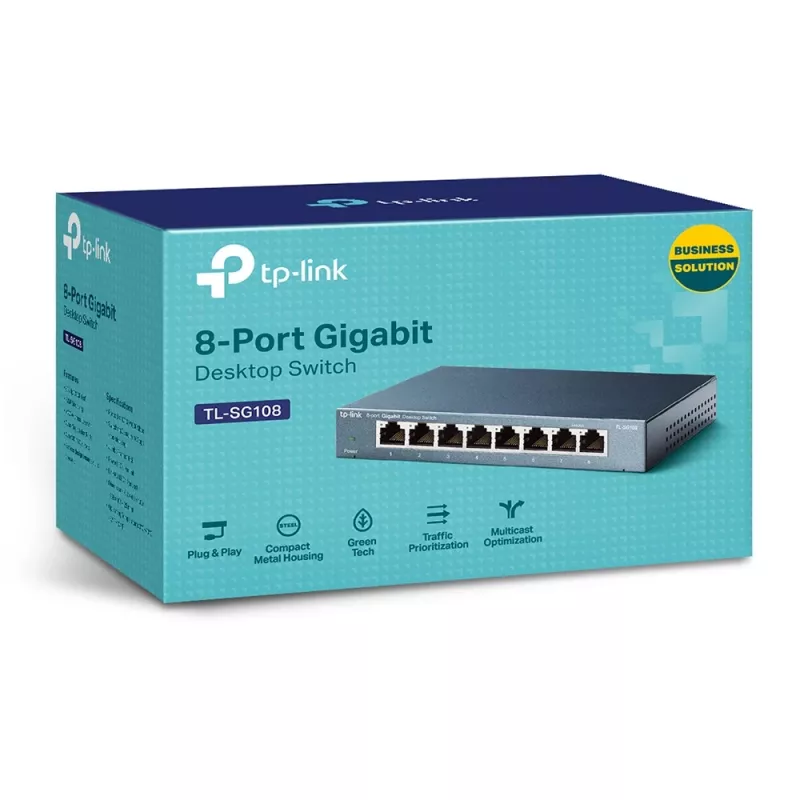 TP-Link TL-SG108 8 prievadų 10/100/1000Mbps darbalaukio tinklo jungiklis, nevaldomas, Gigabit Ethernet