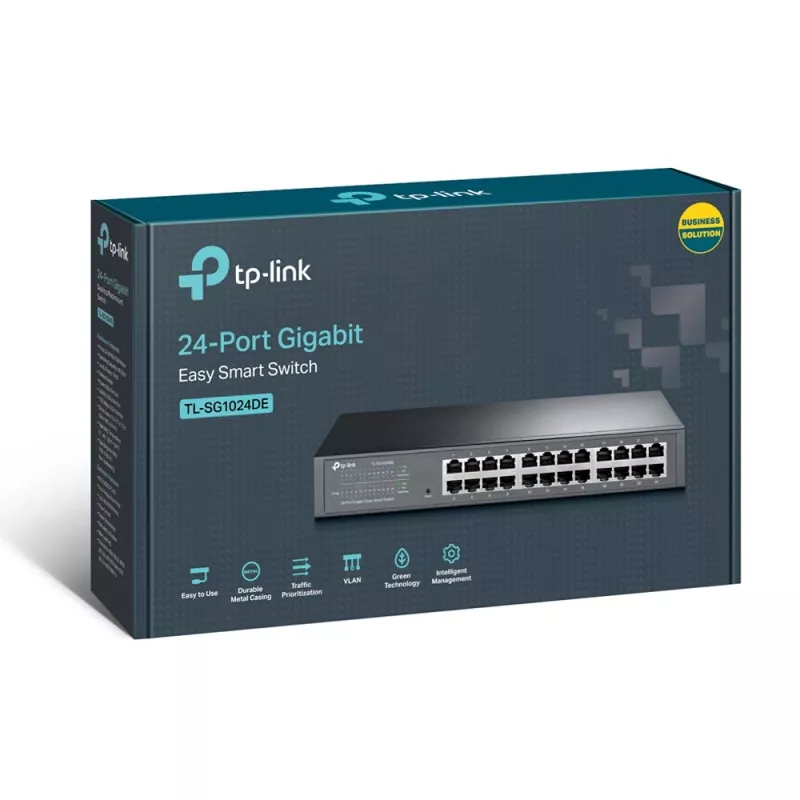 TP-Link TL-SG1024DE 24 prievadų Gigabit Easy Smart valdomas L2 jungiklis, montuojamas į stelažą, 1U