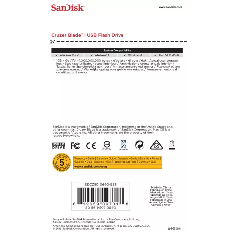 USB atmintukas SanDisk 64 GB USB Type-A 2.0 Cruzer Blade