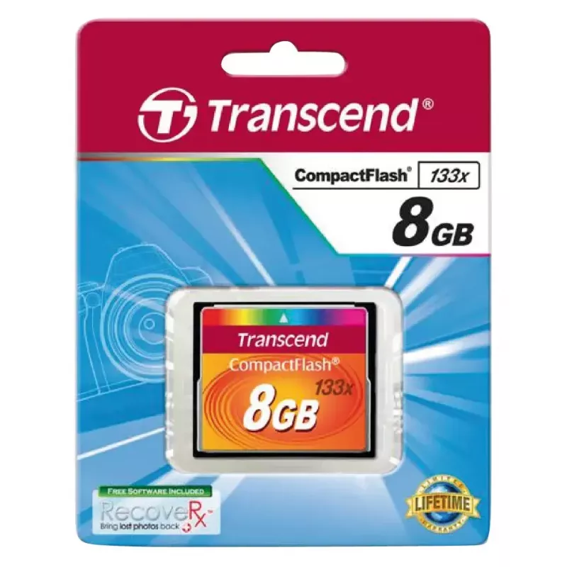 CompactFlash atminties kortelė Transcend TS8GCF133, 8 GB, 50 MB/s skaitymas, 20 MB/s rašymas