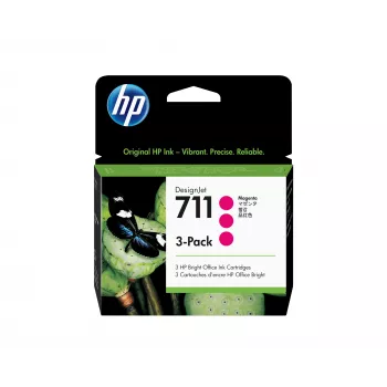 HP 711 3 vnt. 29 ml rašalo kasetės, rausvai raudona (magenta), DesignJet