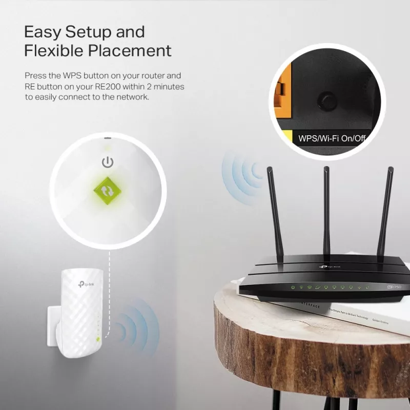 TP-Link RE200 tinklo stiprintuvas, kartotuvas, baltas, 10/100 Mbit/s