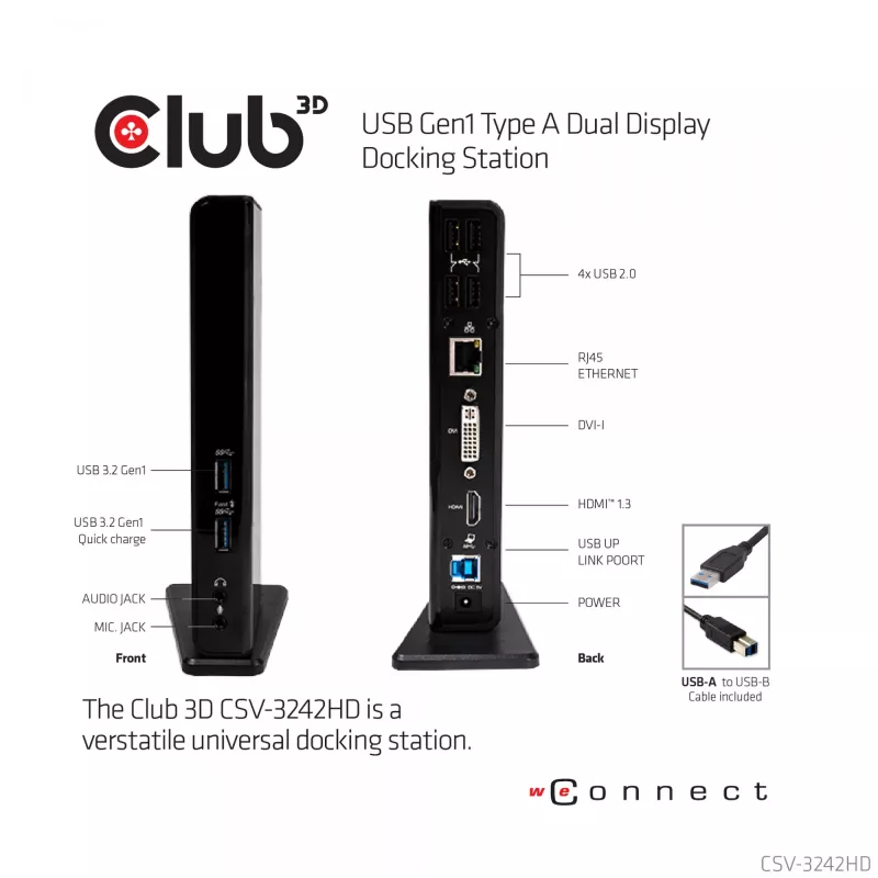 CLUB3D CSV-3242HD USB Gen1 Type A dviejų monitorių (HDMI ir DVI) DisplayLink stotelė