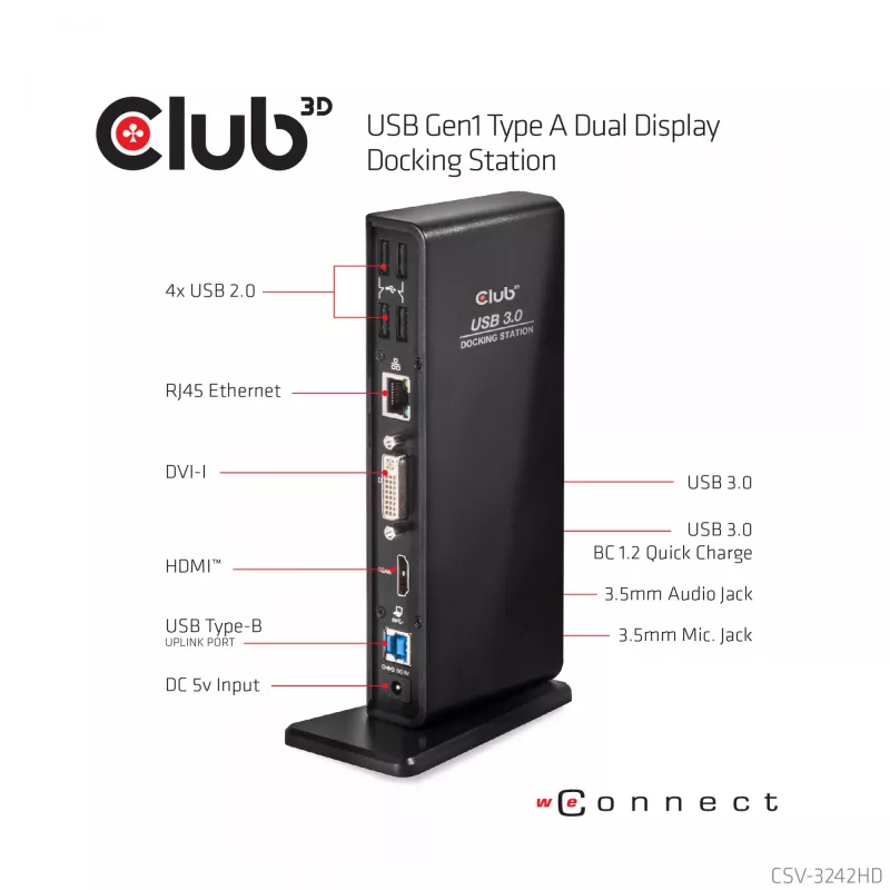 CLUB3D CSV-3242HD USB Gen1 Type A dviejų monitorių (HDMI ir DVI) DisplayLink stotelė
